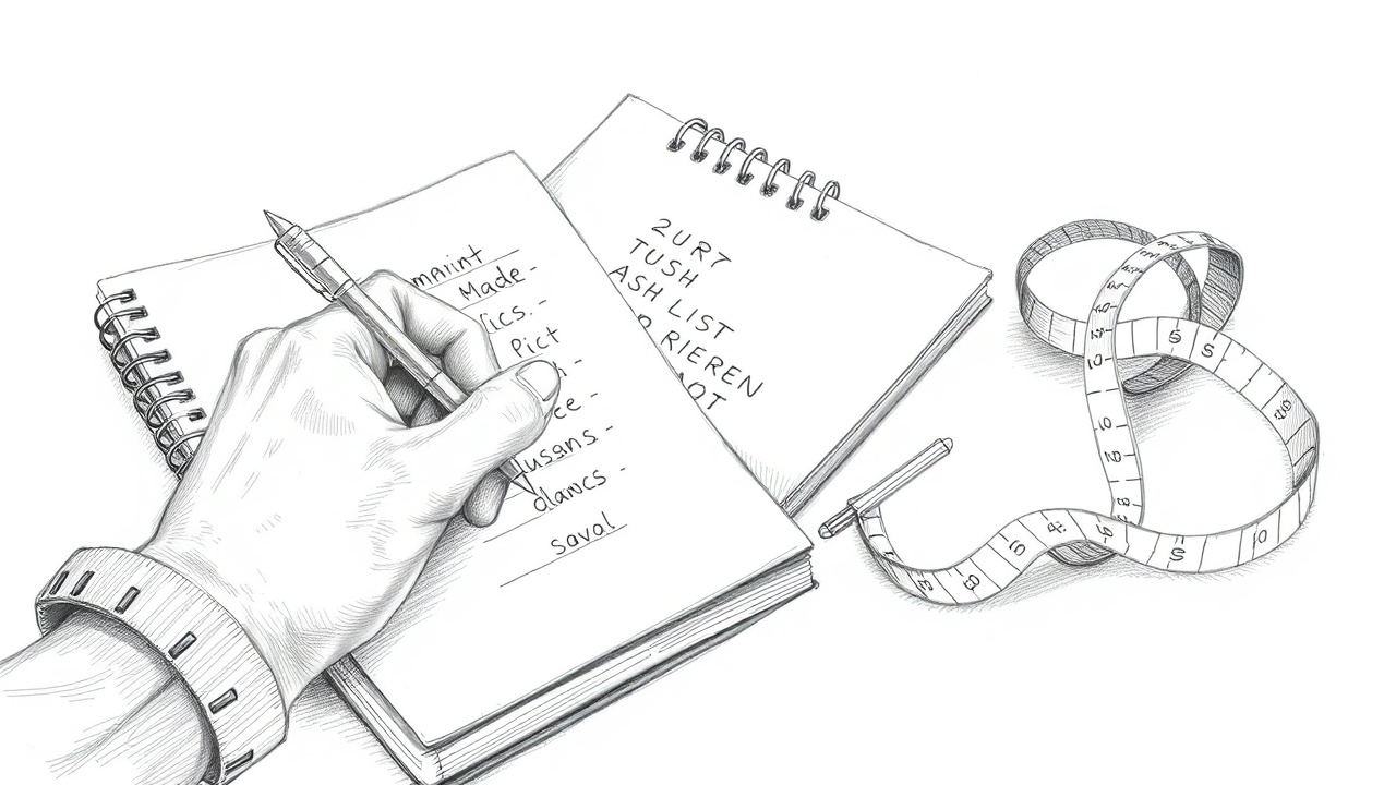 запись снятых мерок в блокнот